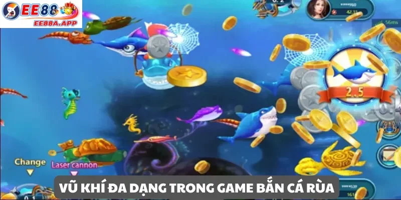 Kho vũ khí đa dạng trong Bắn Cá Rùa Xanh giúp người chơi dễ dàng tiêu diệt boss